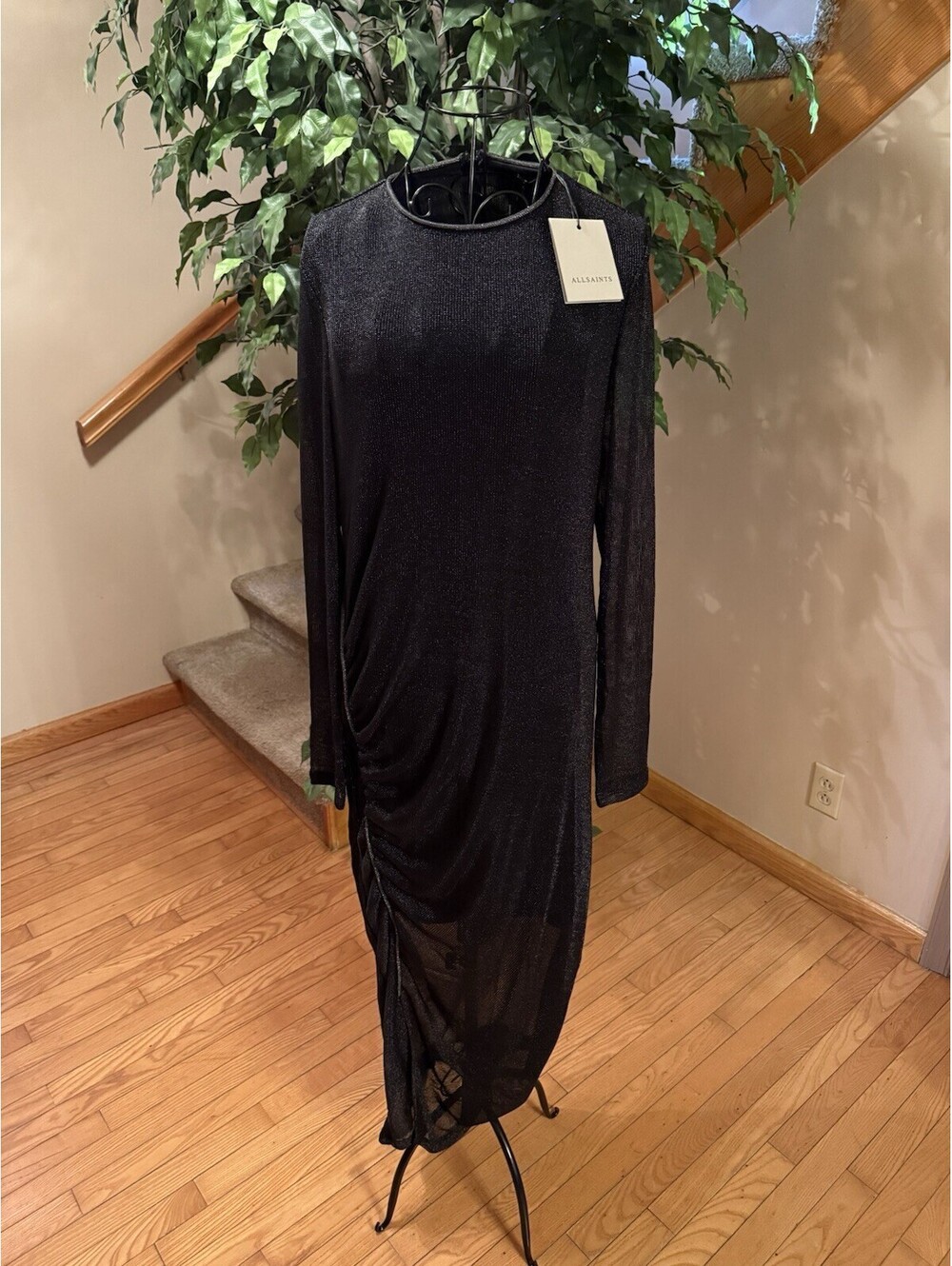 All Saints Black Nora Sparkle Shimmer Dress Size US 12 Black Simmer NWT - Picture 7 of 12